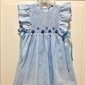 SOLD! Blue smocked dress with ribbons size 2T
